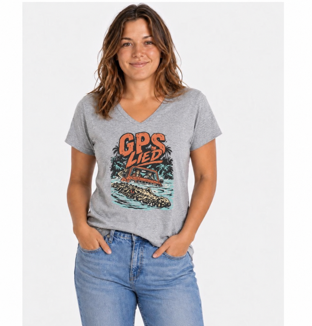 GPS LIED, Women’s Midweight Semi Fitted  V-Neck Tee