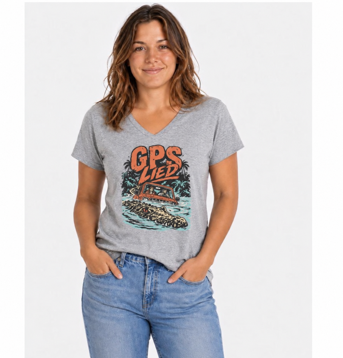 GPS LIED, Women’s Midweight Semi Fitted  V-Neck Tee
