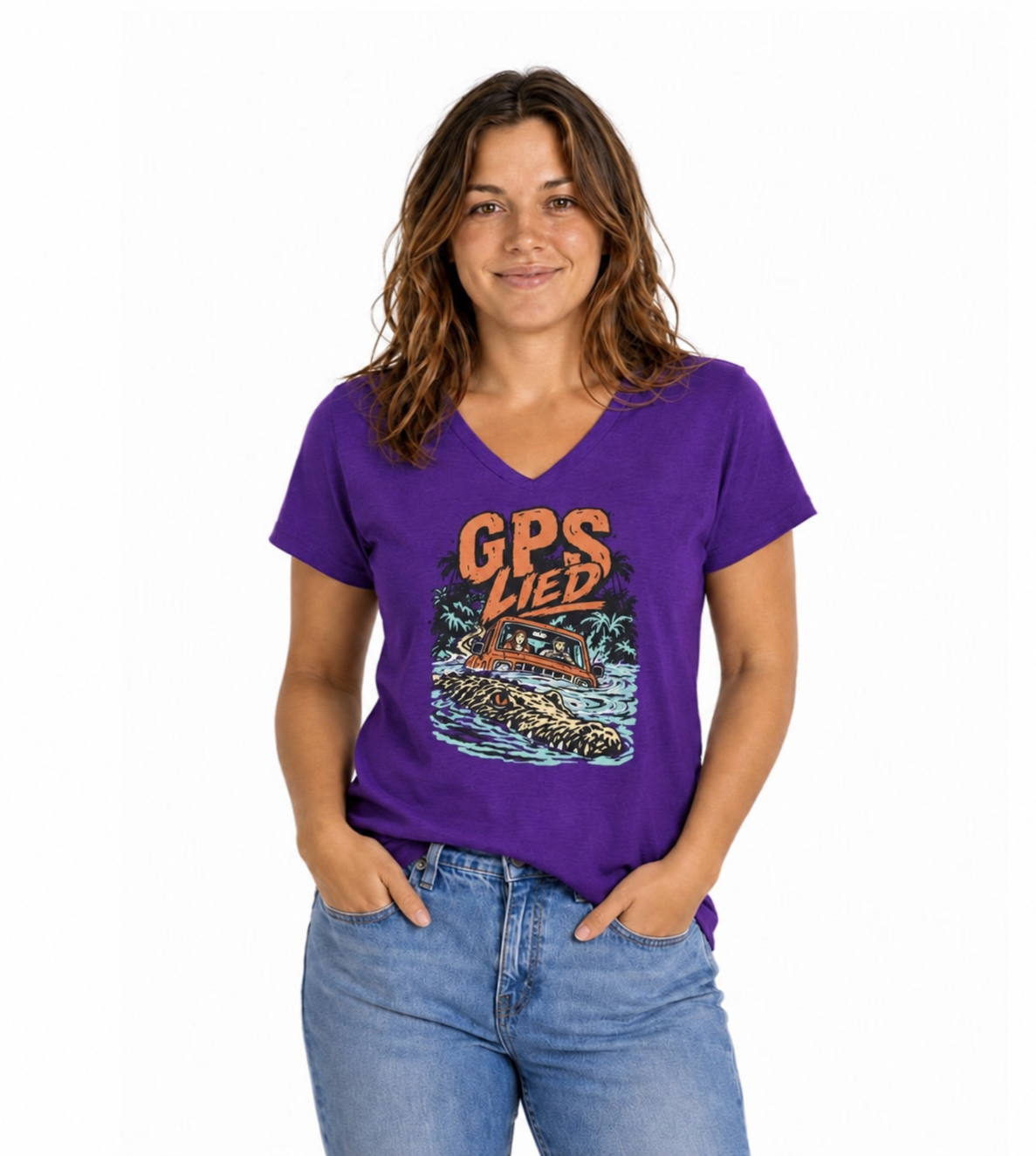GPS LIED, Women’s Midweight Semi Fitted  V-Neck Tee