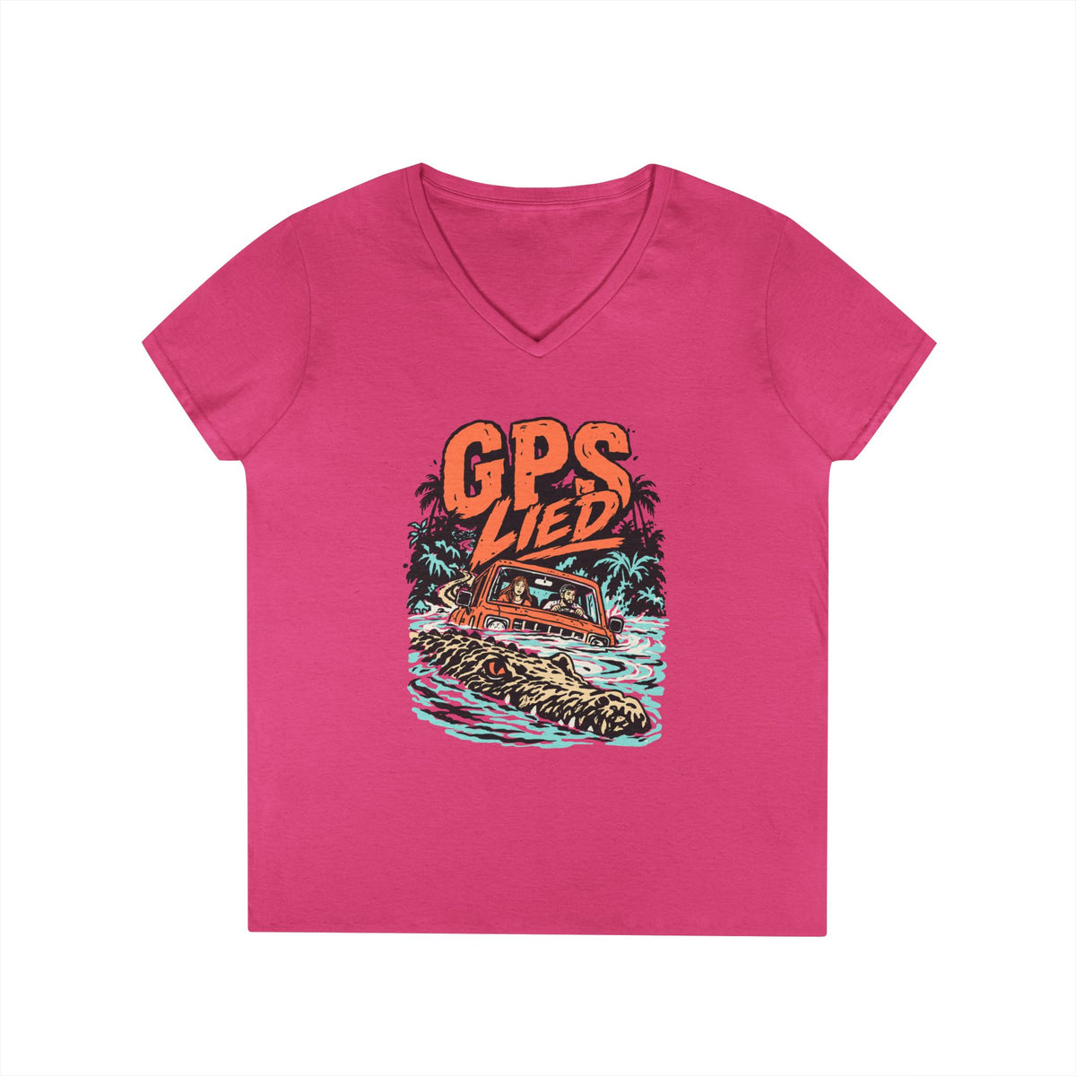 GPS LIED, Women’s Midweight Semi Fitted  V-Neck Tee