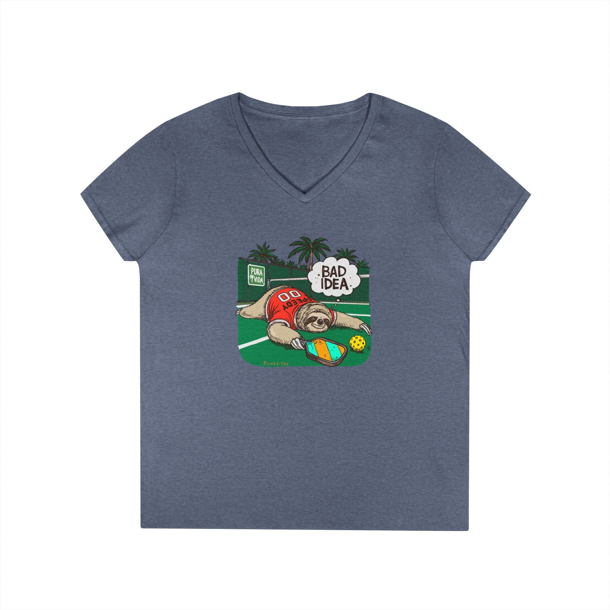 Pickleball Speedy the Sloth Women's Midweight V-Neck Tee