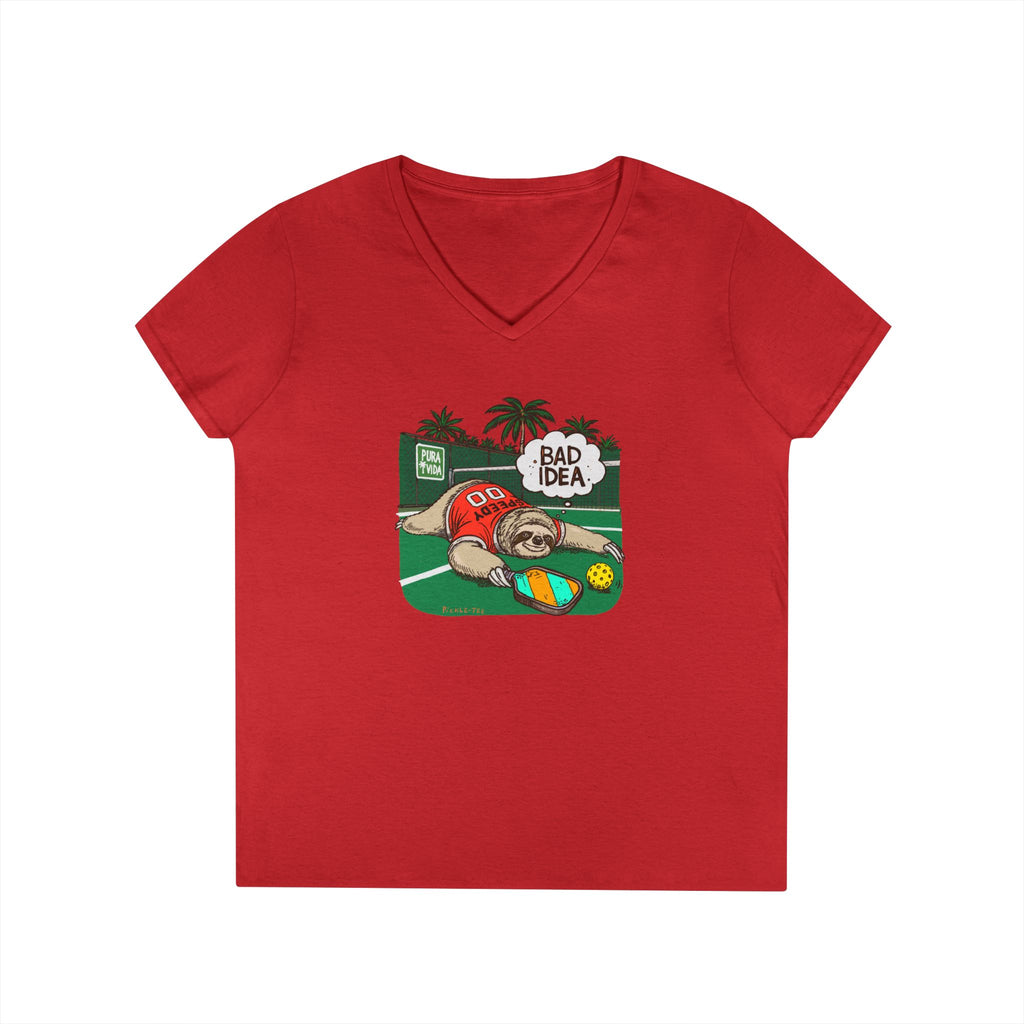 Pickleball Speedy the Sloth Women's Midweight V-Neck Tee