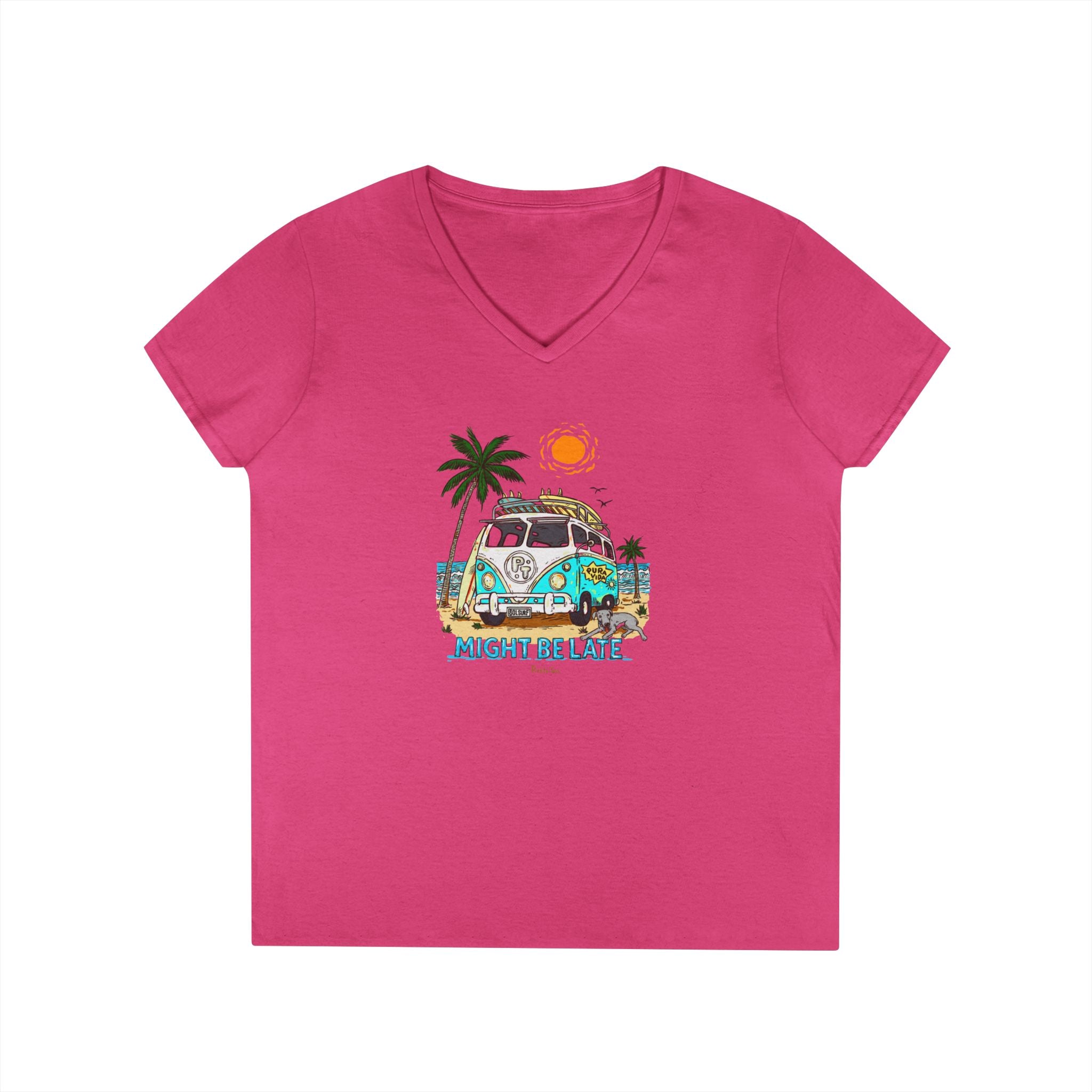 Surfing, Might Be Late Women’s Midweight V-Neck T-Shirt