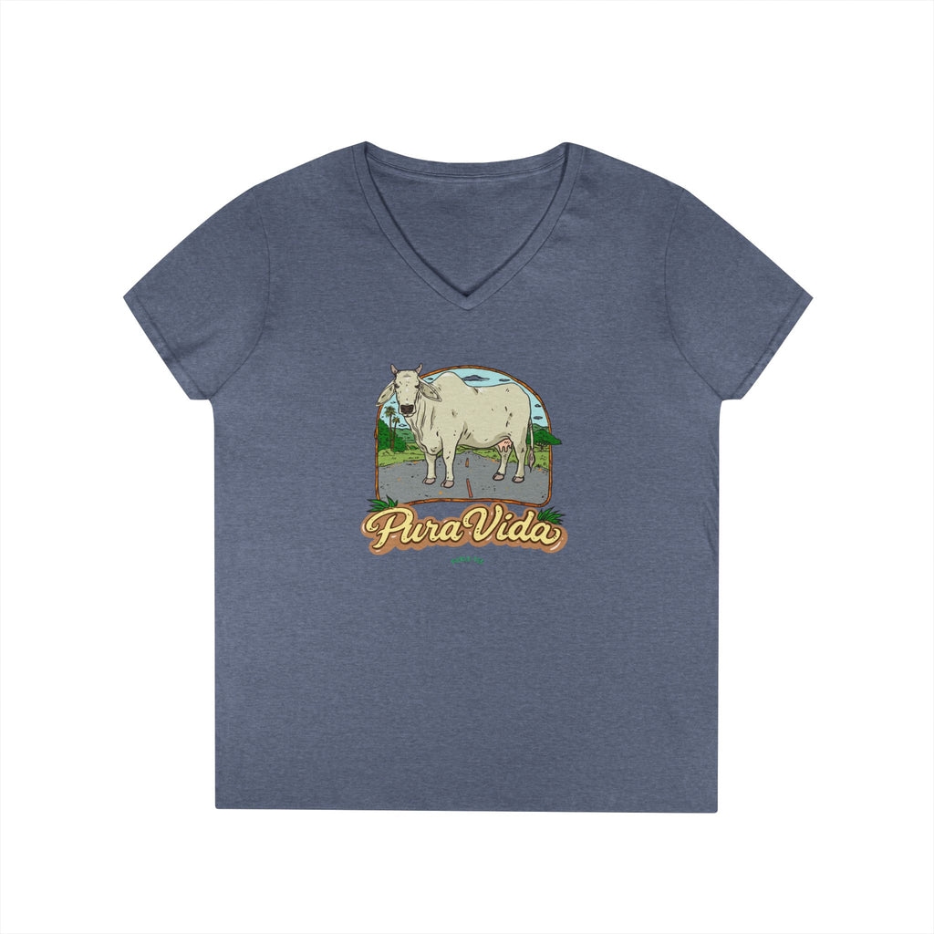 Pura Vida Cow, Women’s Semi Fitted, Midweight V-Neck Tee
