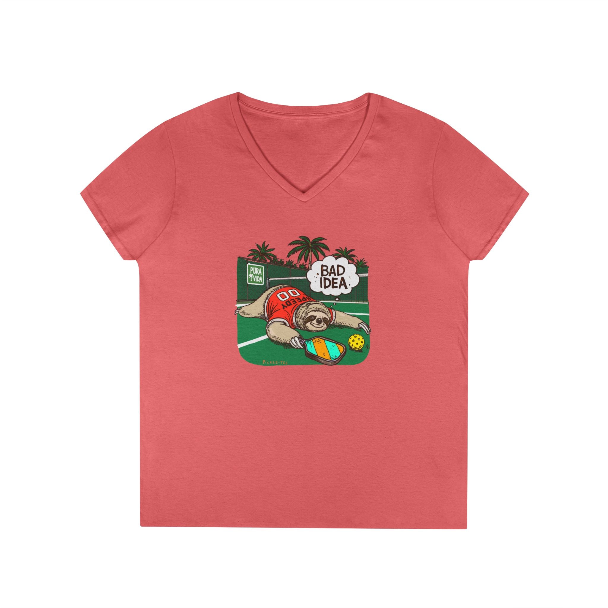 Pickleball Speedy the Sloth Women's Midweight V-Neck Tee