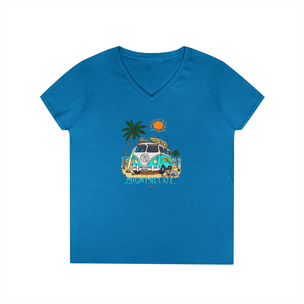 Surfing, Might Be Late Women’s Midweight V-Neck T-Shirt