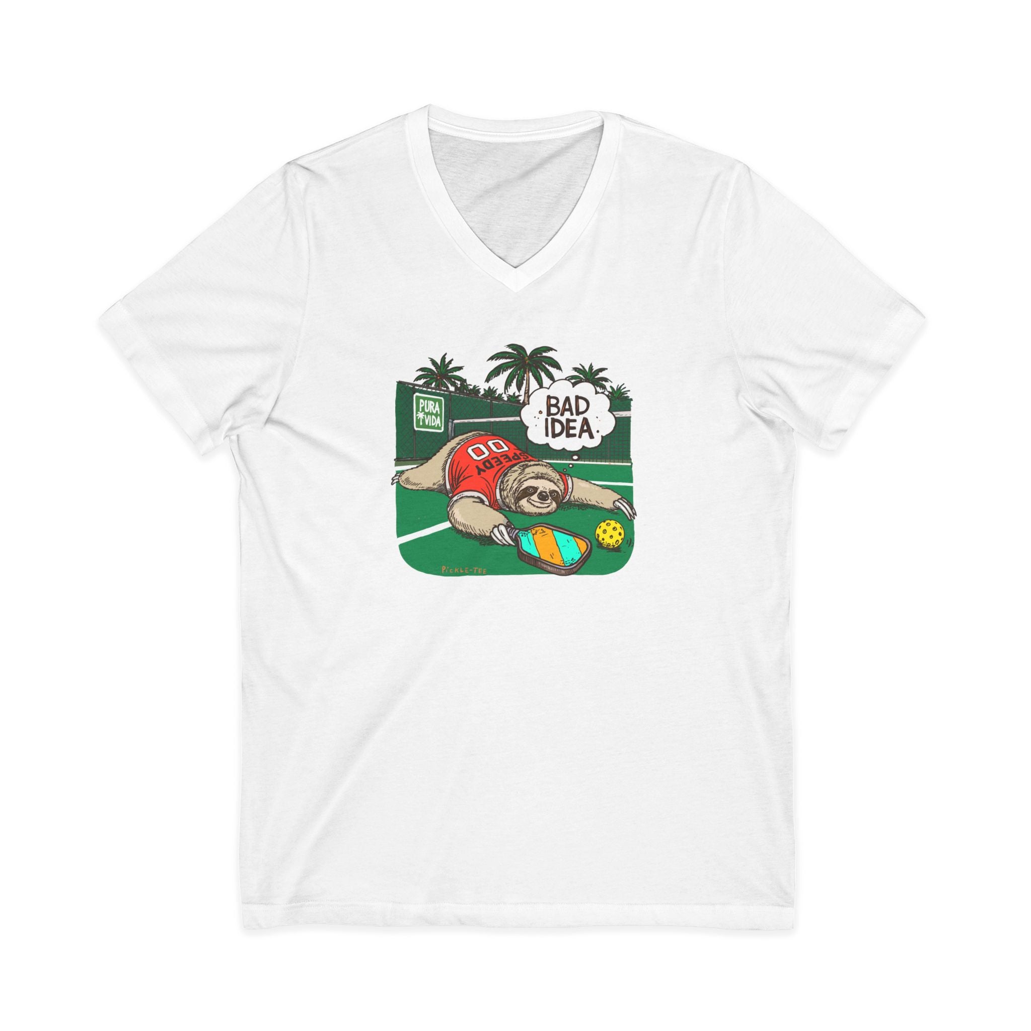 Pickleball Speedy the Sloth Unisex V-Neck Tee