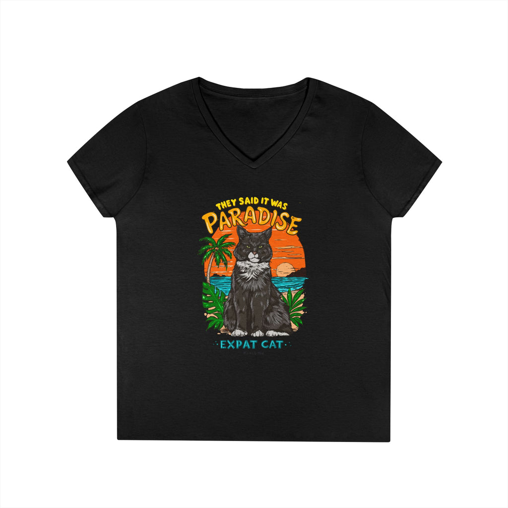 Expat Cat Ladies' Midweight Semi-fitted V-Neck Tee