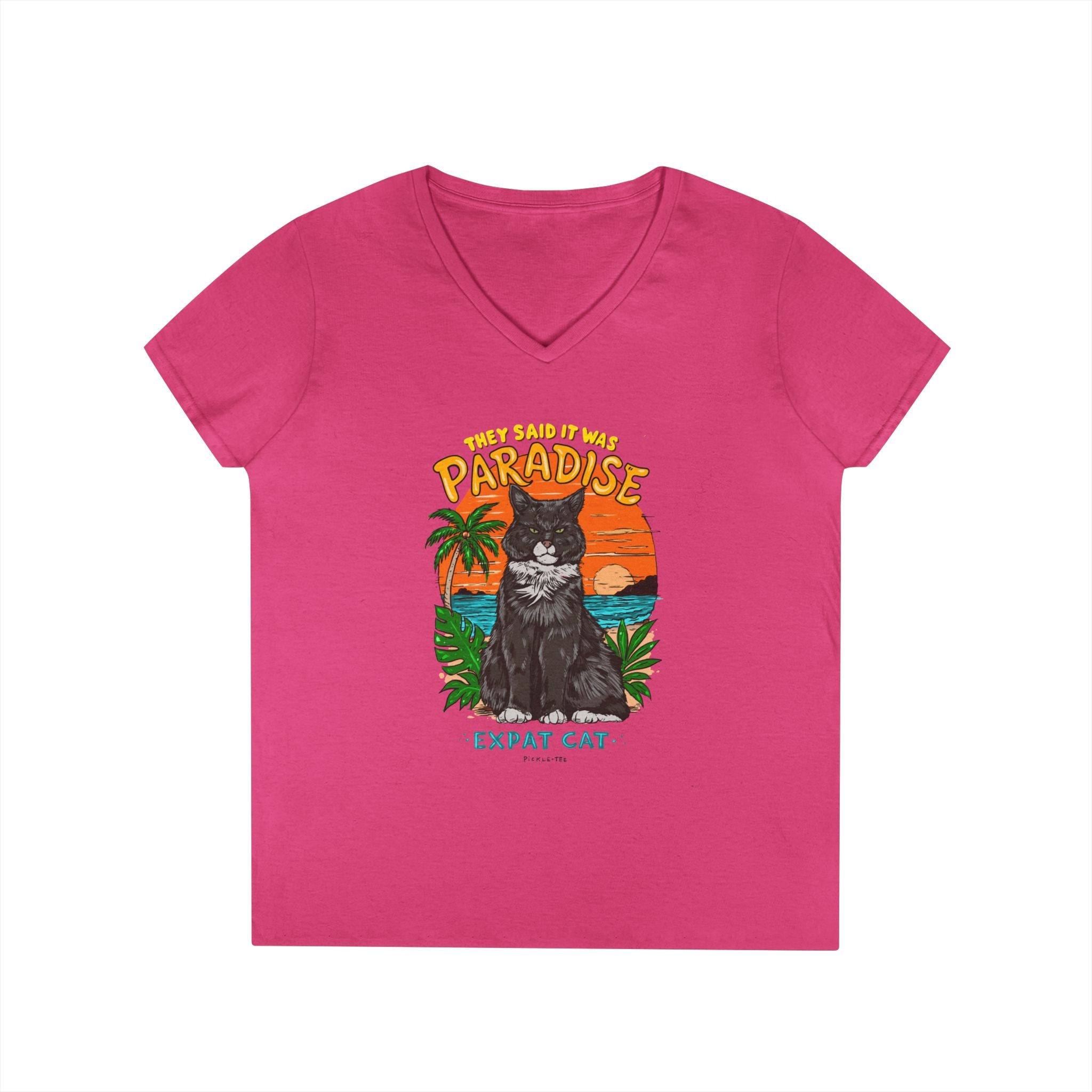 Expat Cat Ladies' Midweight Semi-fitted V-Neck Tee