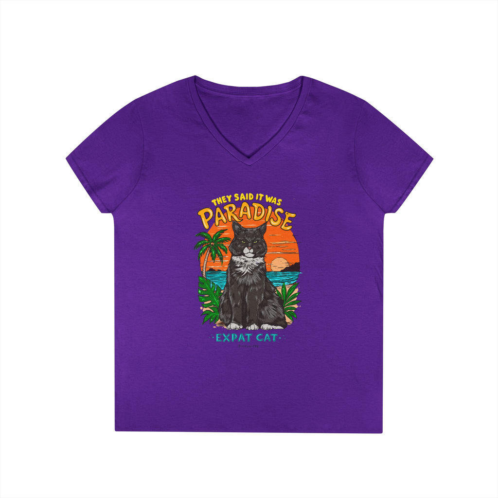 Expat Cat Ladies' Midweight Semi-fitted V-Neck Tee