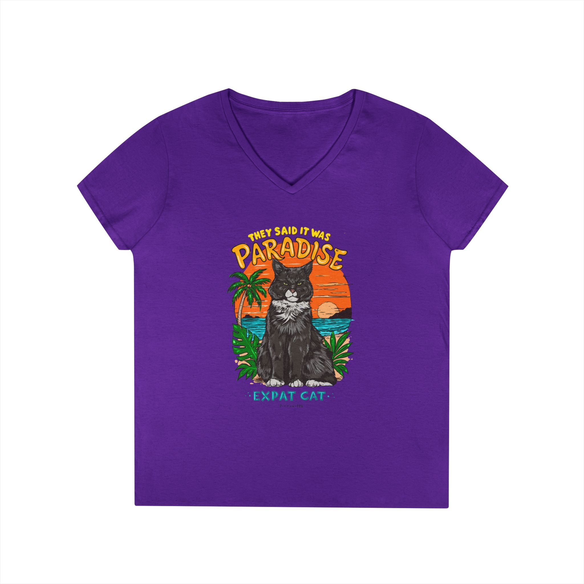 Expat Cat Ladies' Midweight Semi-fitted V-Neck Tee