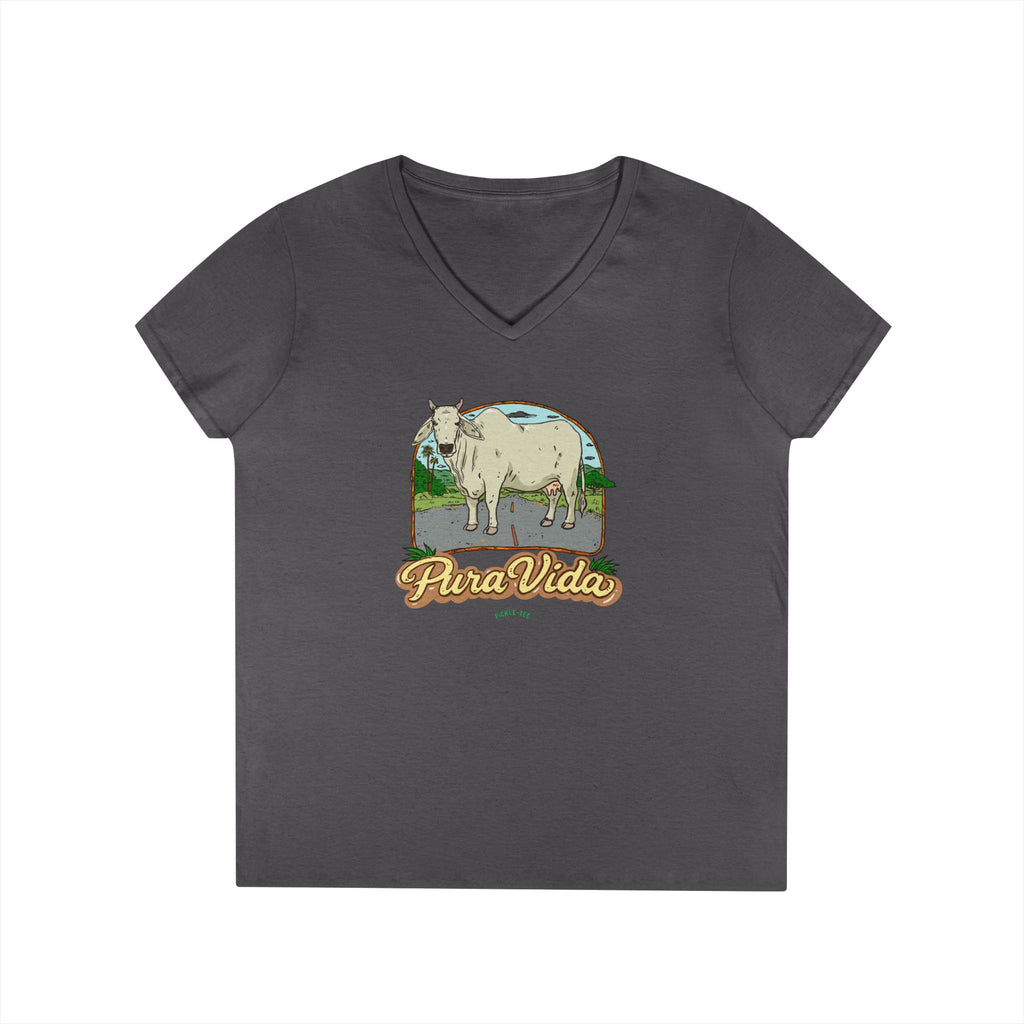 Pura Vida Cow, Women’s Semi Fitted, Midweight V-Neck Tee