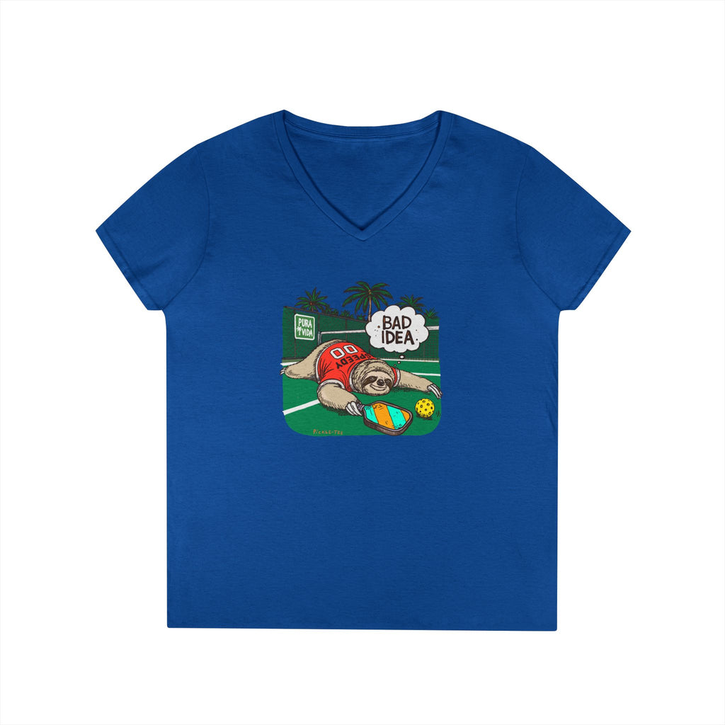 Pickleball Speedy the Sloth Women's Midweight V-Neck Tee