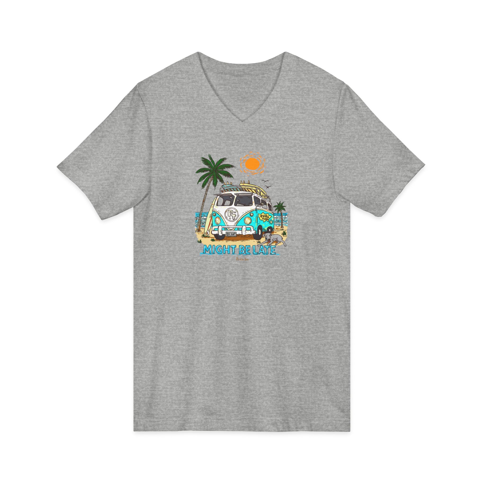 Surfing, Might Be Late, Unisex V-Neck Tee