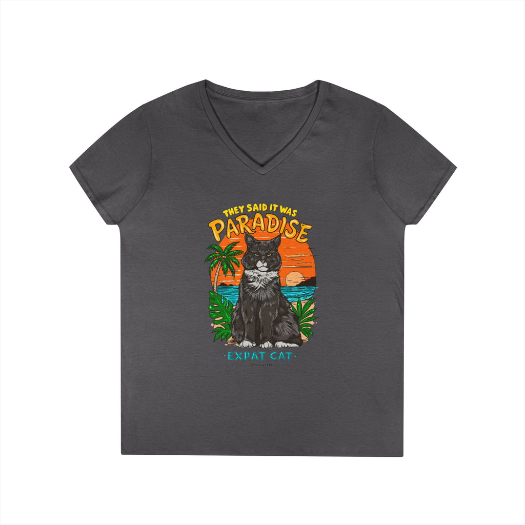 Expat Cat Ladies' Midweight Semi-fitted V-Neck Tee