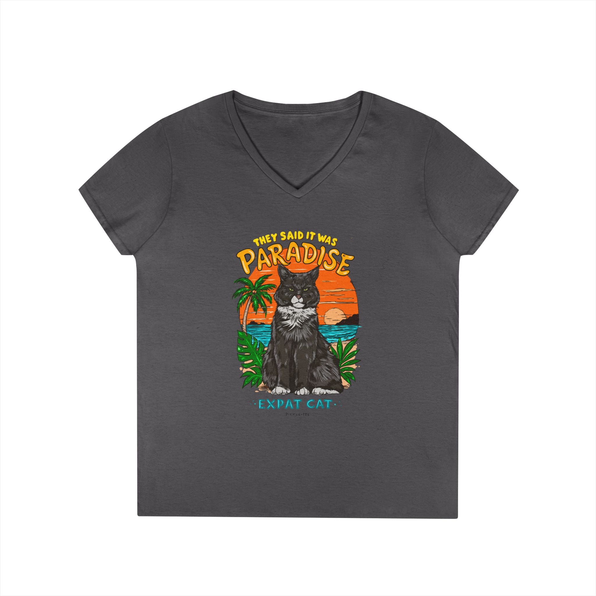 Expat Cat Ladies' Midweight Semi-fitted V-Neck Tee