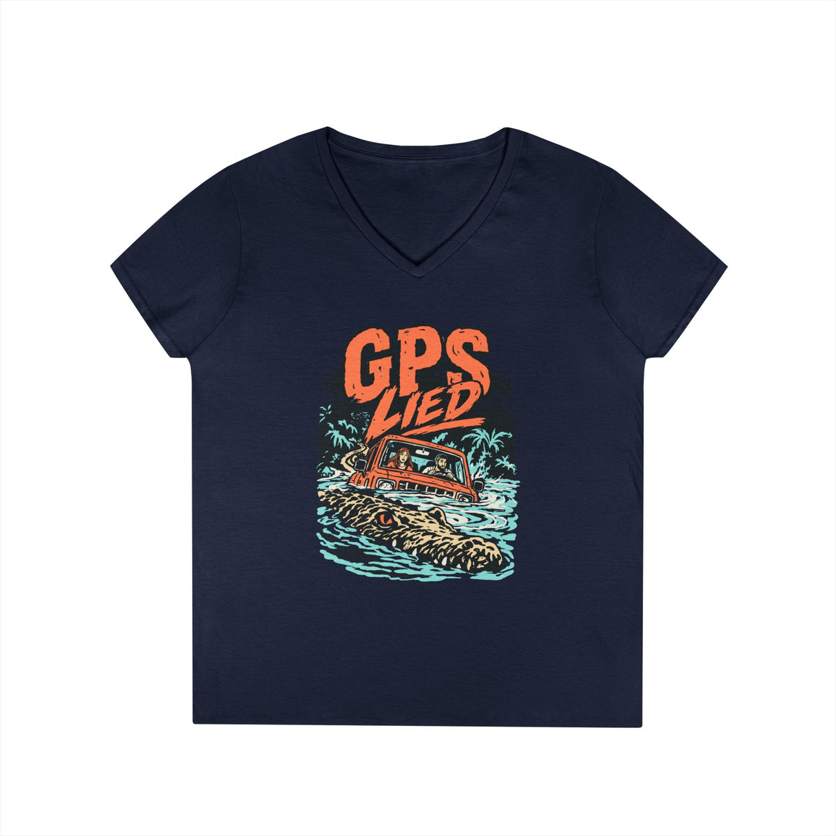 GPS LIED, Women’s Midweight Semi Fitted  V-Neck Tee