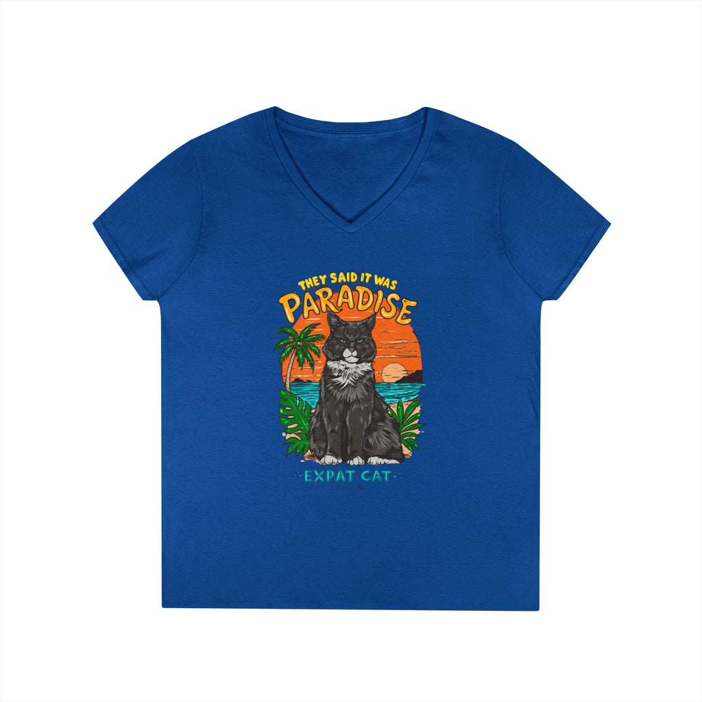 Expat Cat Ladies' Midweight Semi-fitted V-Neck Tee