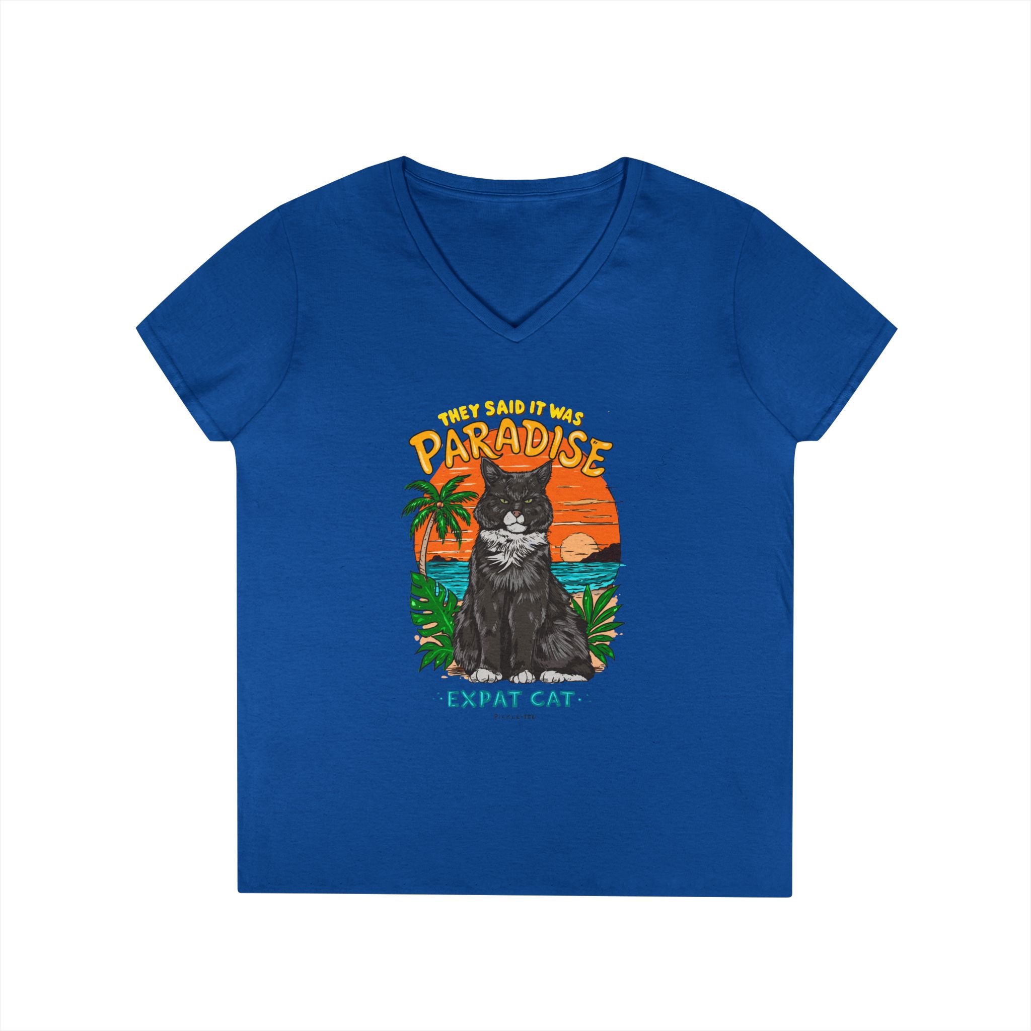 Expat Cat Ladies' Midweight Semi-fitted V-Neck Tee
