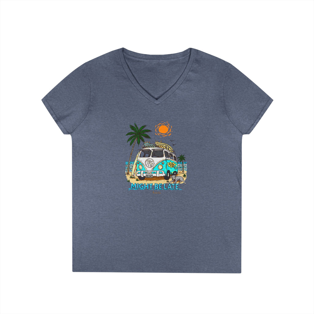 Surfing, Might Be Late Women’s Midweight V-Neck T-Shirt