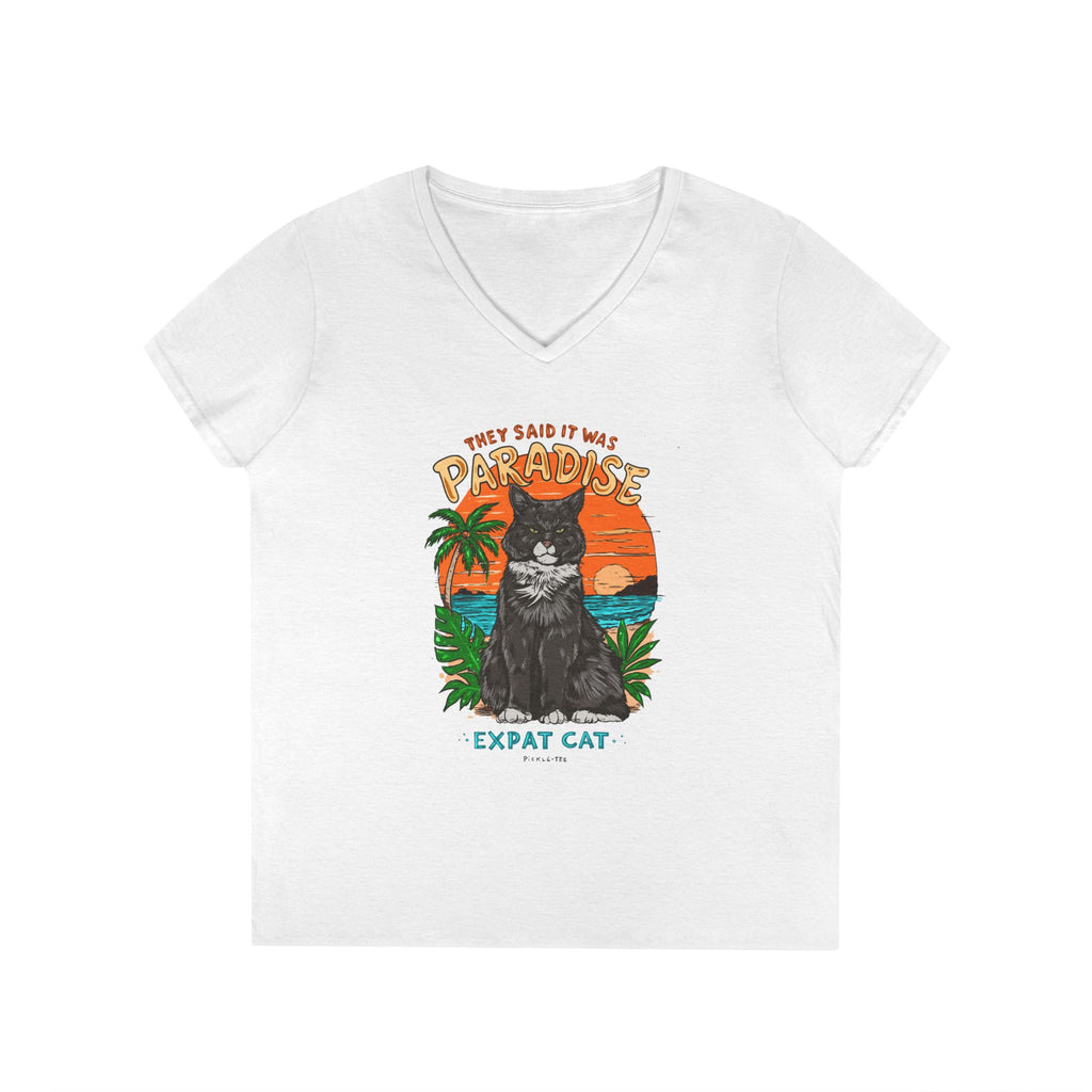 Expat Cat Ladies' Midweight Semi-fitted V-Neck Tee