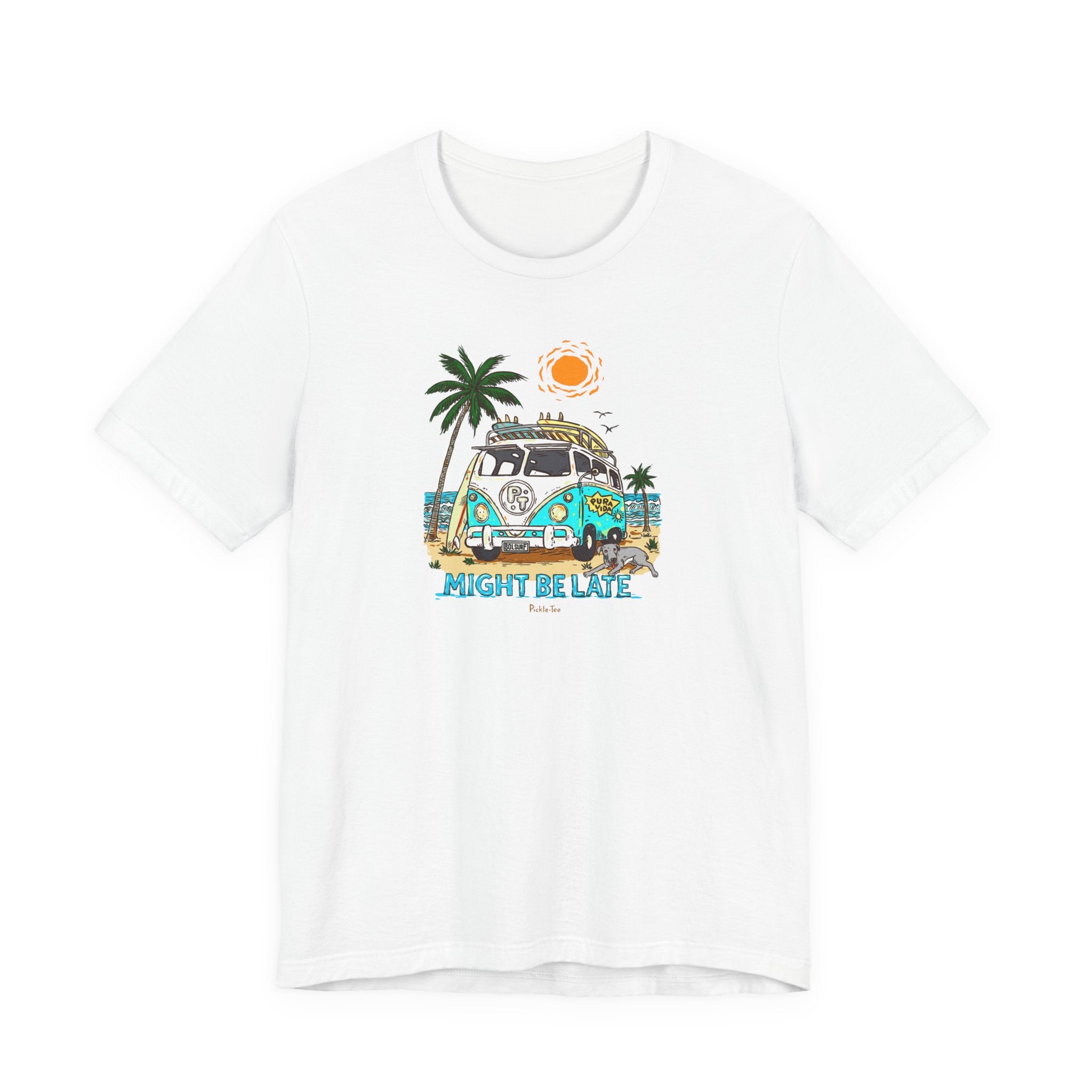 Surfing, Might Be Late! Unisex Crew Neck Tee