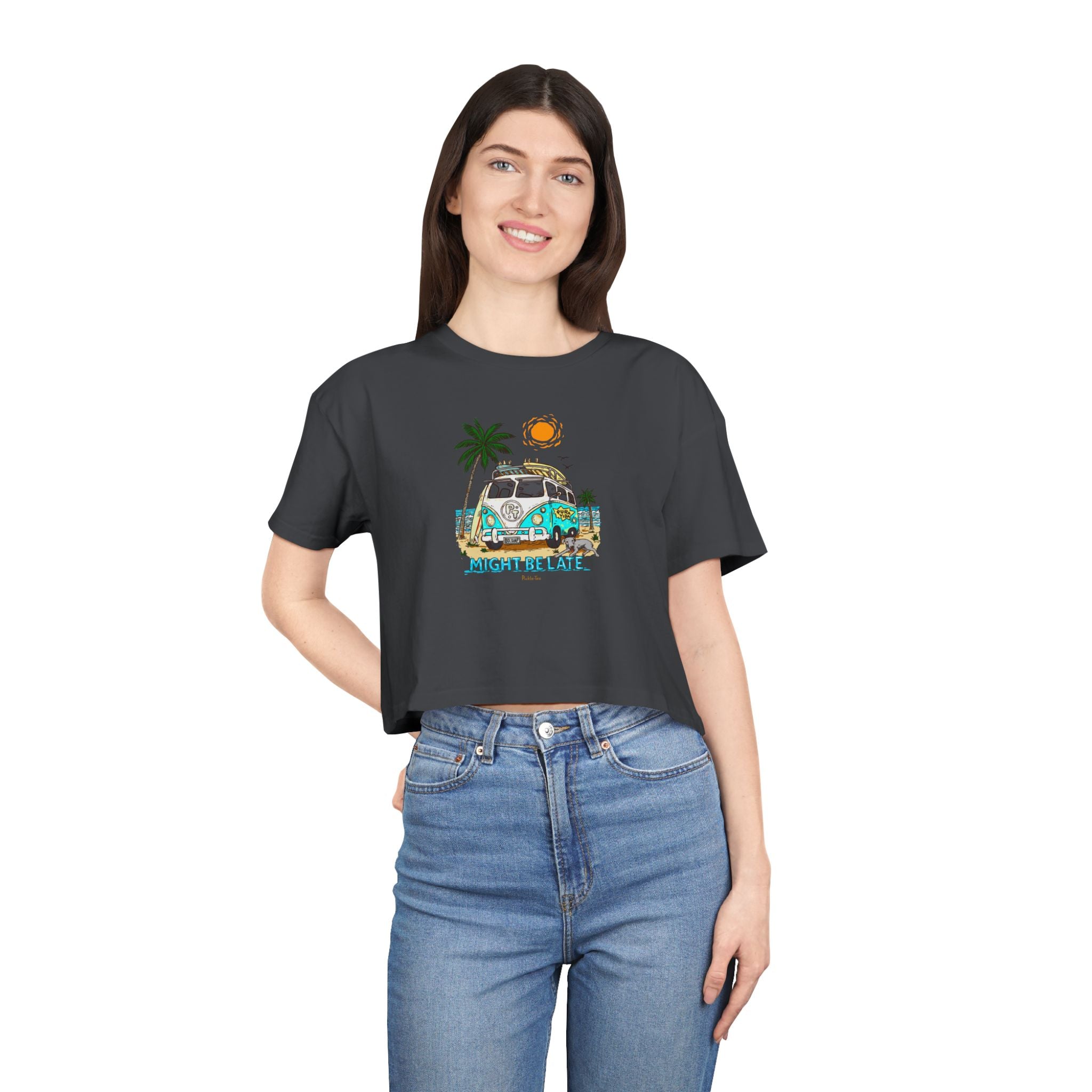 Surfing, Might Be Late Women's Crop Tee
