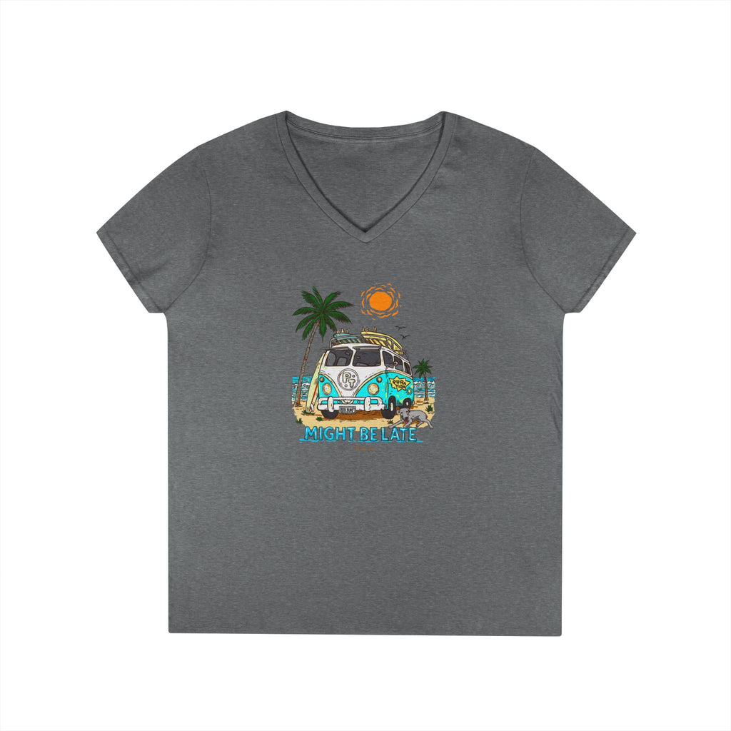 Surfing, Might Be Late Women’s Semi-Fitted Midweight V-Neck Tee